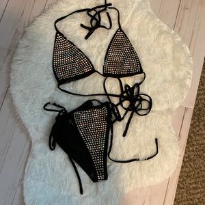 Feeling so icy rhinestone two piece sunsuits set